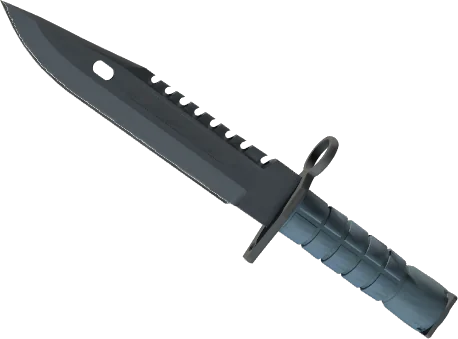 M9 Bayonet Night CS2 knife with matte dark blue finish paired with gloves